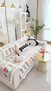 Quilted Floral Non-Slip Sofa Cover Set with Pom-Pom Trim